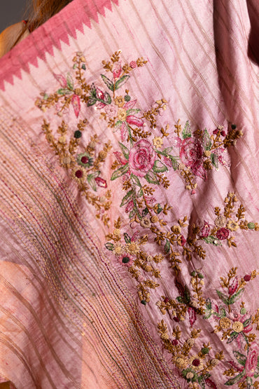Tussar french knot saree
