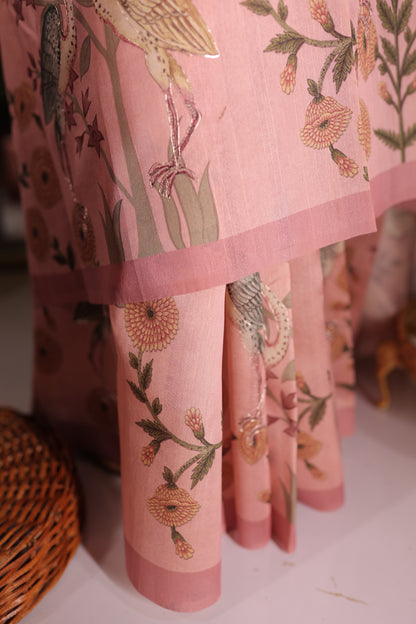 Tussar flamingo saree