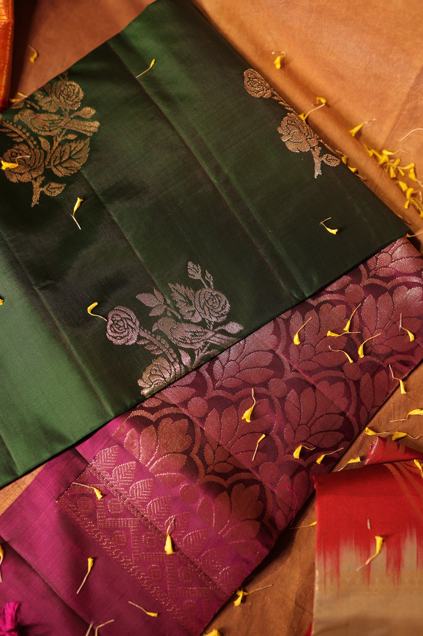 Antique Zari Kanchipuram Silk Bottle Green Saree