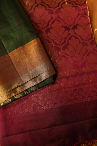 Antique Zari Kanchipuram Silk Bottle Green Saree