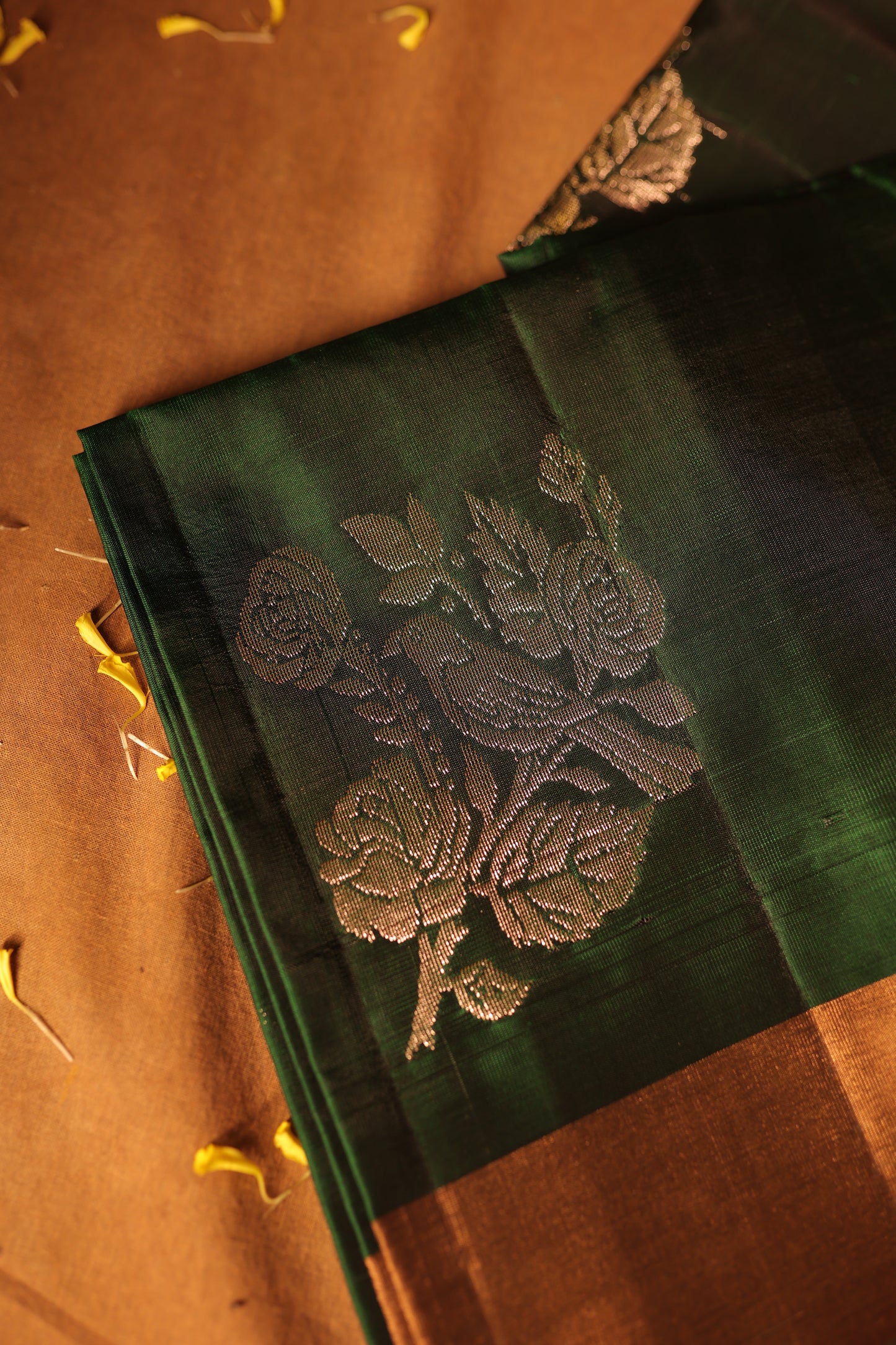 Antique Zari Kanchipuram Silk Bottle Green Saree