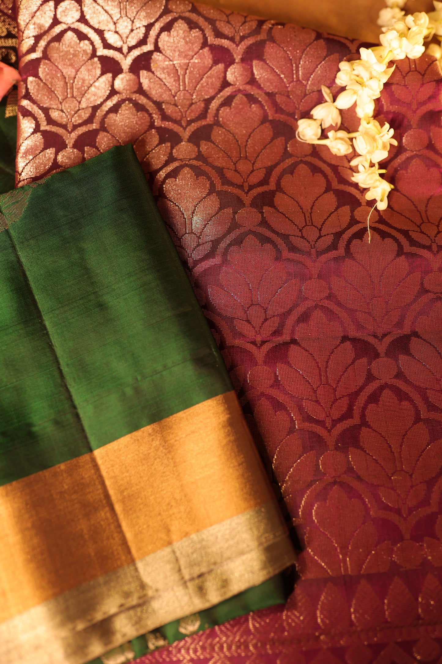 Antique Zari Kanchipuram Silk Bottle Green Saree