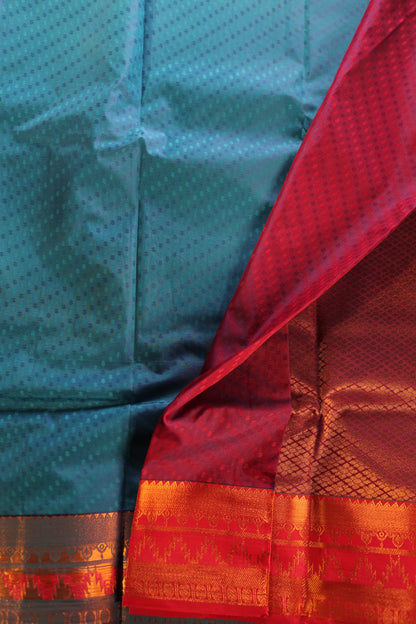 Blue kanchipuram Temple border  Saree