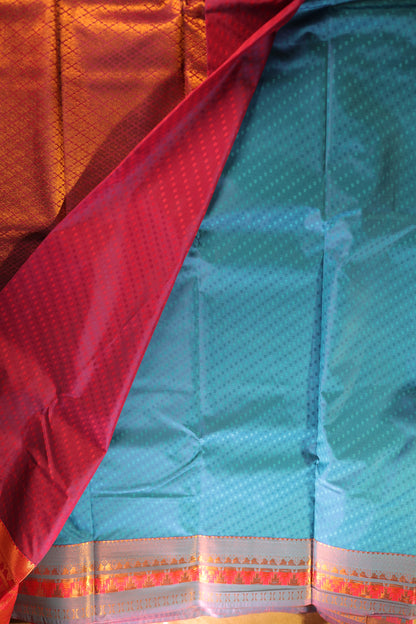 Blue kanchipuram Temple border  Saree
