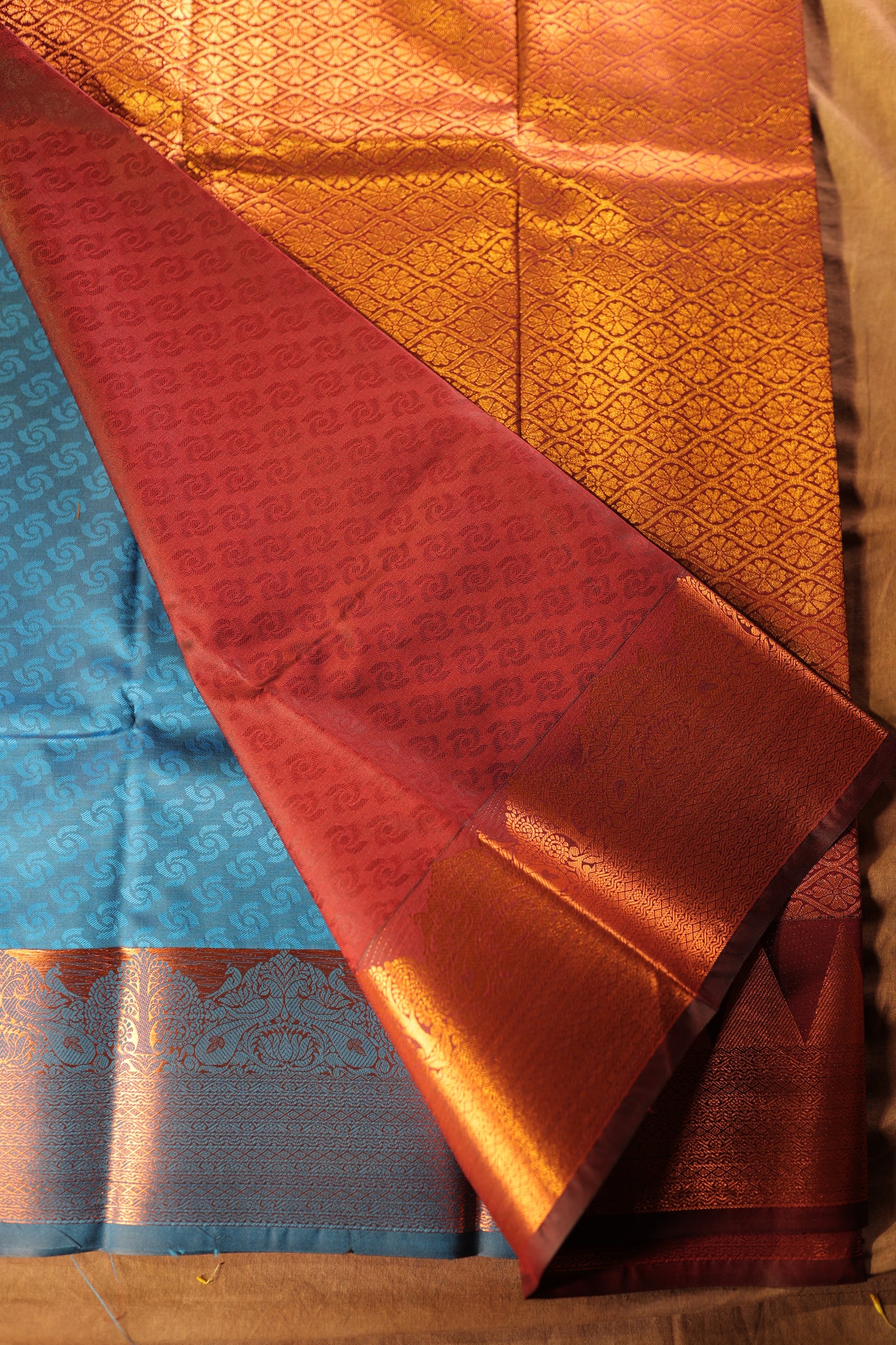 Blue kanchipuram Temple border  Saree