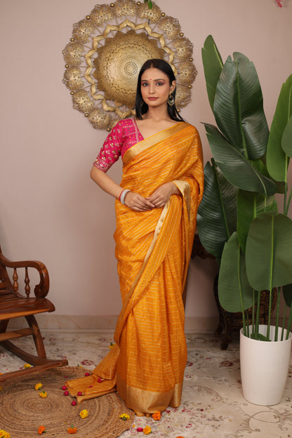 Crepe Viscose Silk Saree With Stitched Embroidered Gharchola Blouse