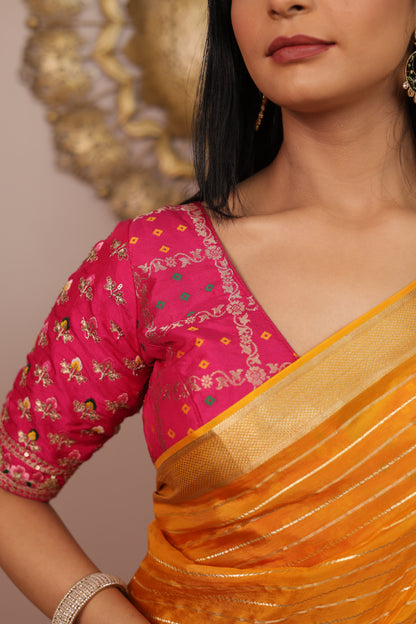 Crepe Viscose Silk Saree With Stitched Embroidered Gharchola Blouse