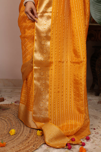 Crepe Viscose Silk Saree With Stitched Embroidered Gharchola Blouse
