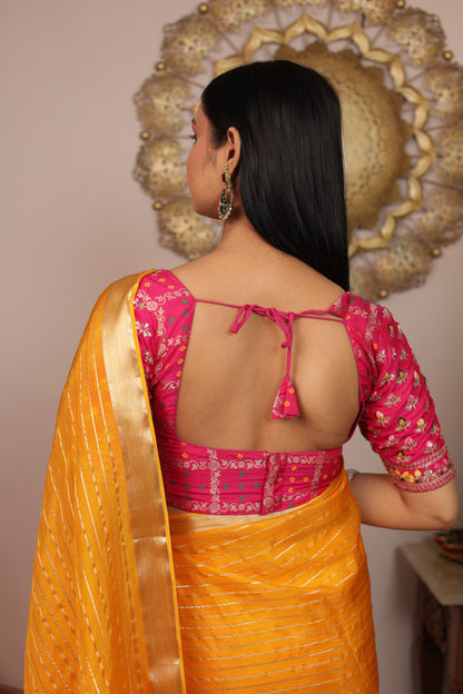 Crepe Viscose Silk Saree With Stitched Embroidered Gharchola Blouse