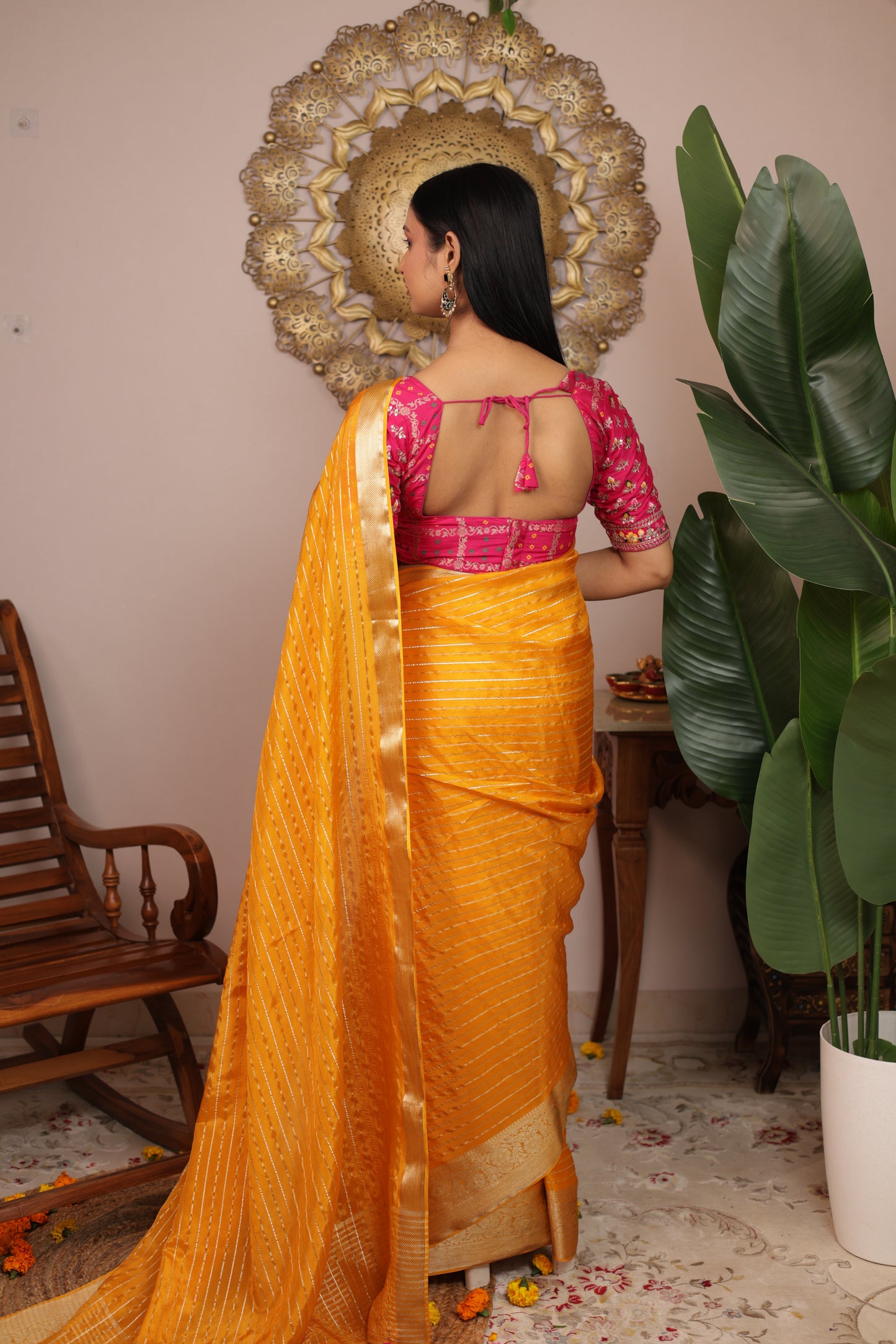 Crepe Viscose Silk Saree With Stitched Embroidered Gharchola Blouse
