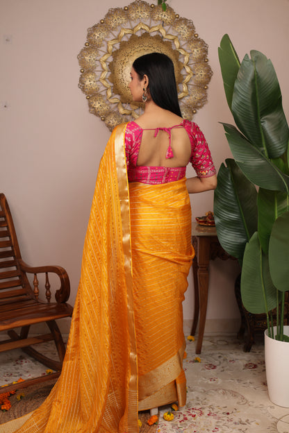 Crepe Viscose Silk Saree With Stitched Embroidered Gharchola Blouse