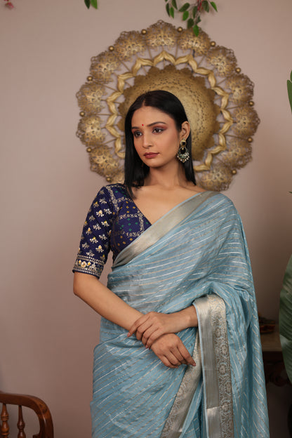 Crepe Viscose Silk Saree With Stitched Embroidered Gharchola Blouse