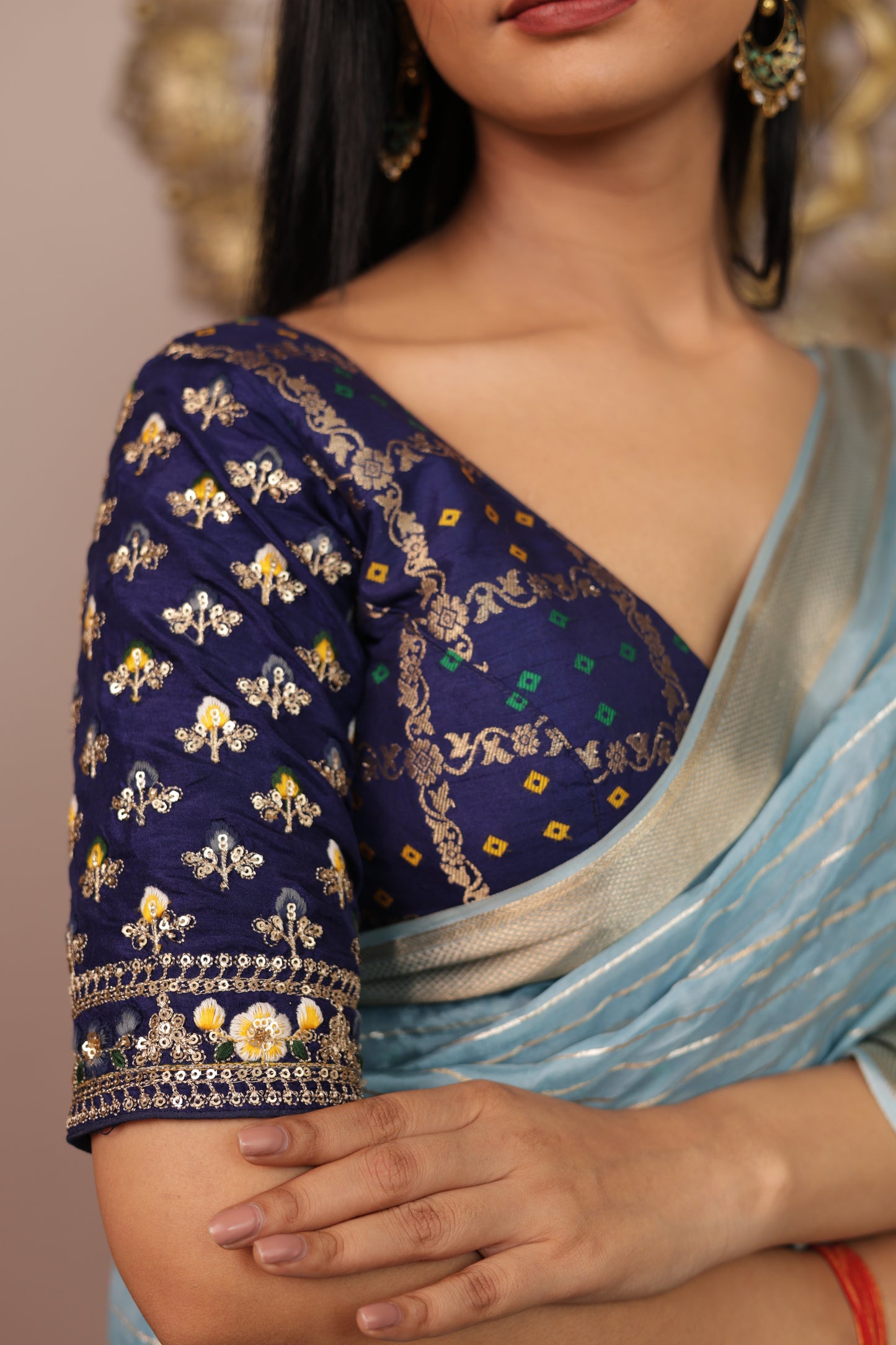 Crepe Viscose Silk Saree With Stitched Embroidered Gharchola Blouse