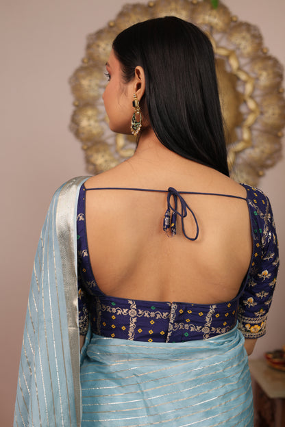 Crepe Viscose Silk Saree With Stitched Embroidered Gharchola Blouse