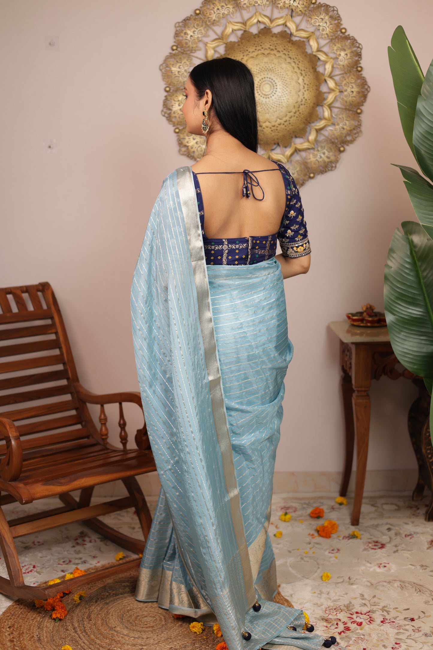Crepe Viscose Silk Saree With Stitched Embroidered Gharchola Blouse