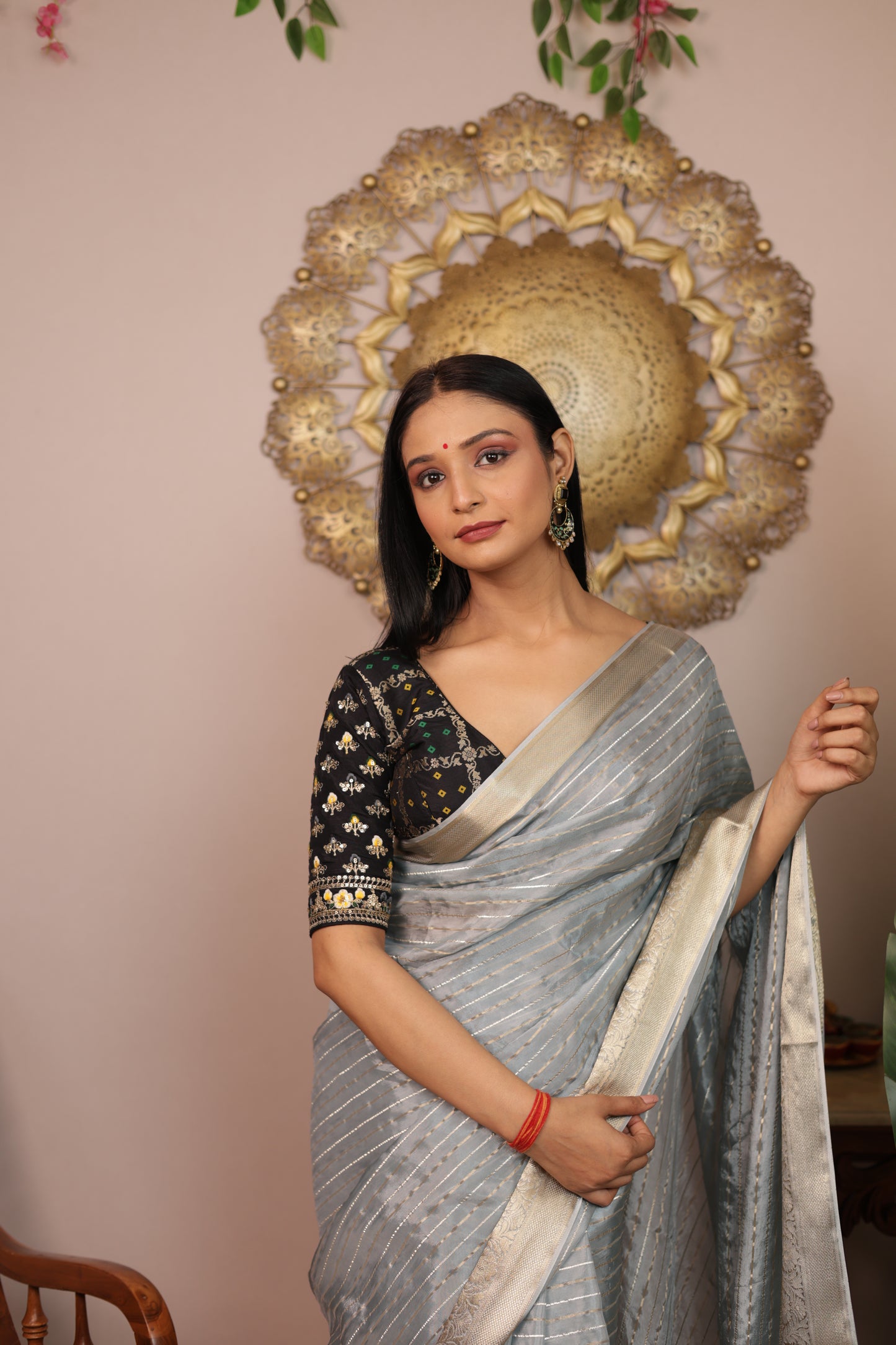 Crepe Viscose Silk Saree With Stitched Embroidered Gharchola Blouse