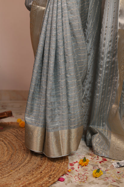 Crepe Viscose Silk Saree With Stitched Embroidered Gharchola Blouse