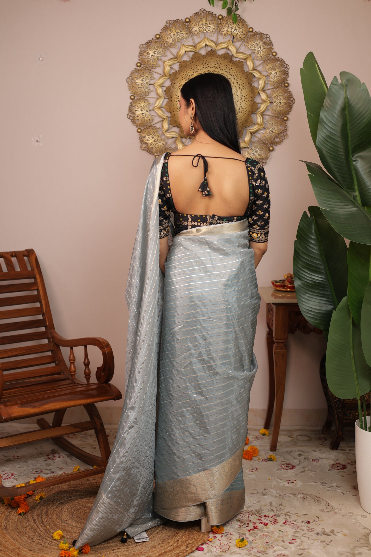 Crepe Viscose Silk Saree With Stitched Embroidered Gharchola Blouse