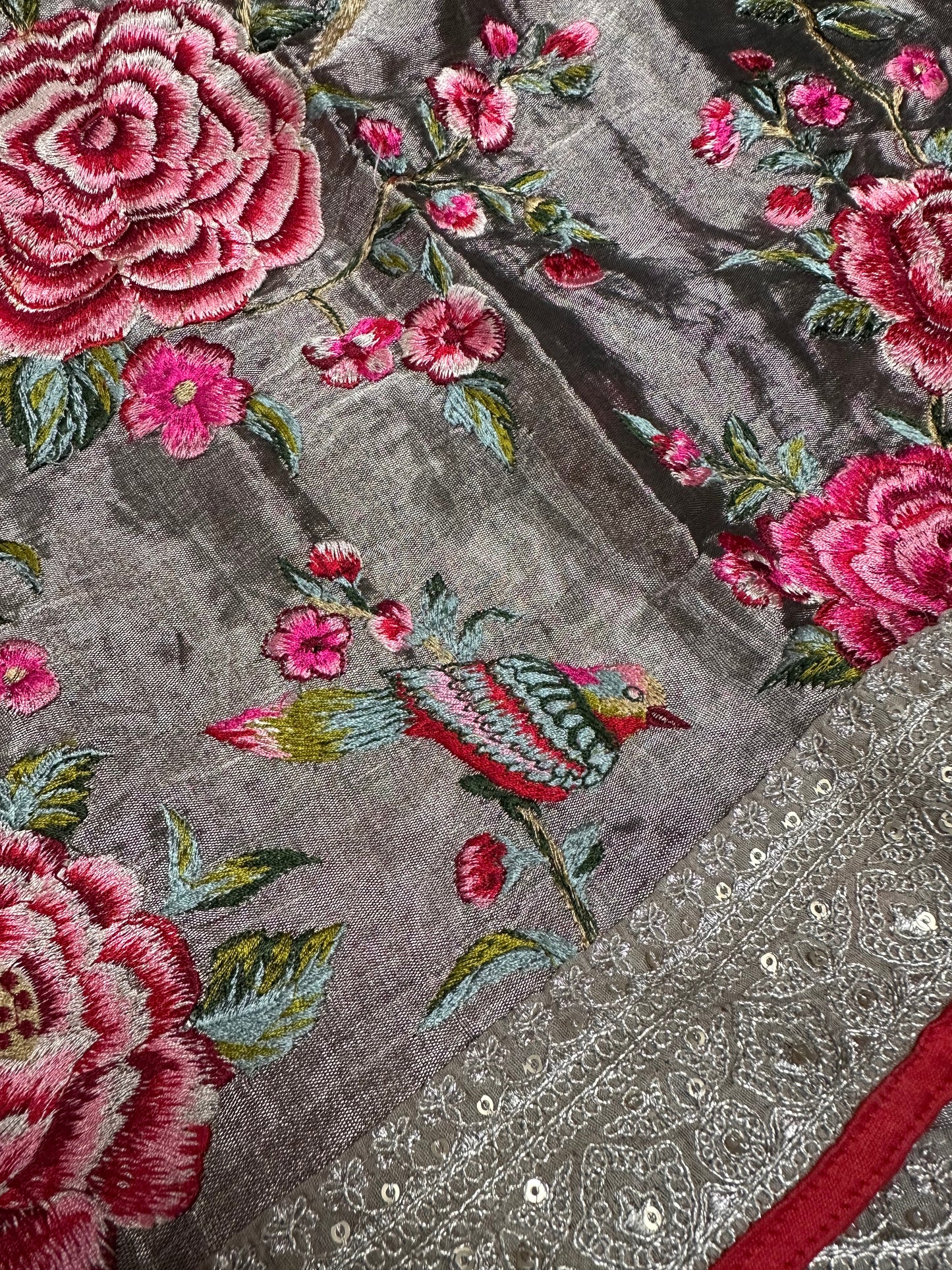 Grey glamour organza saree
