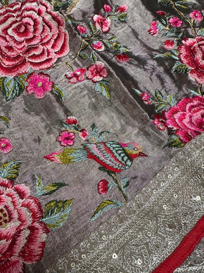 Grey glamour organza saree