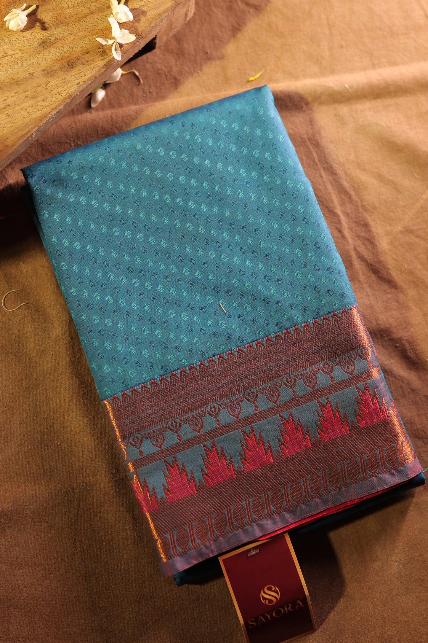 Blue kanchipuram Temple border  Saree