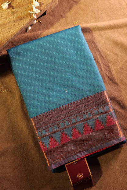 Blue kanchipuram Temple border  Saree
