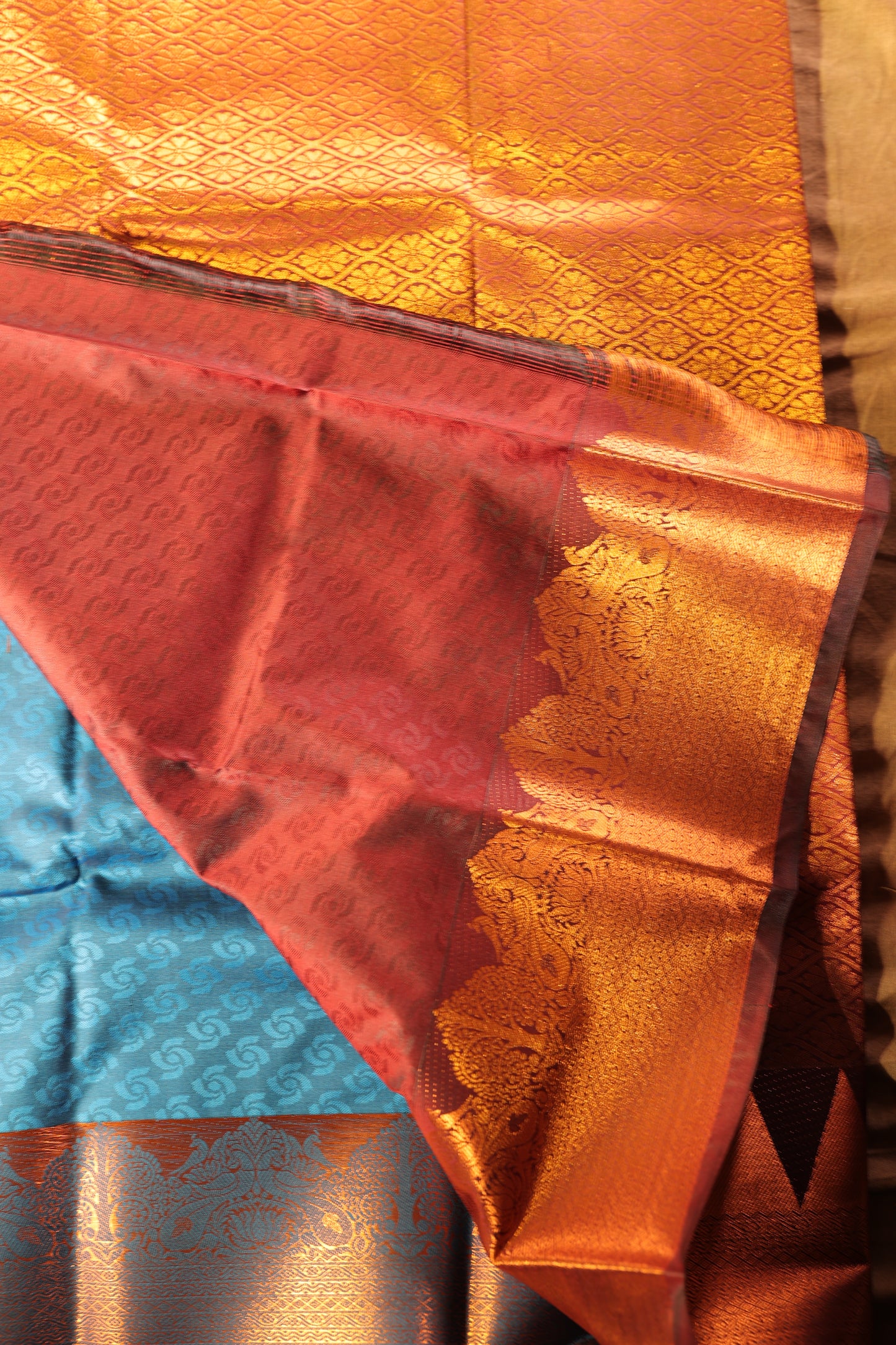 Blue kanchipuram Temple border  Saree