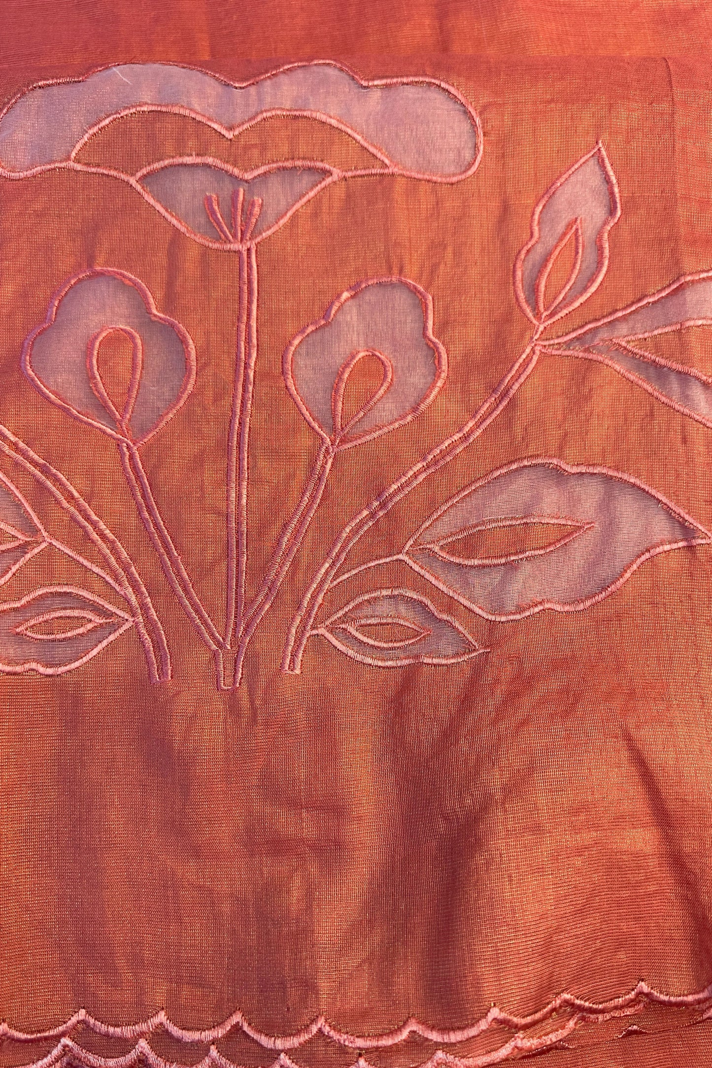 Applique Work Orange Shaded Banarasi Tissue Unstitched Suit Set