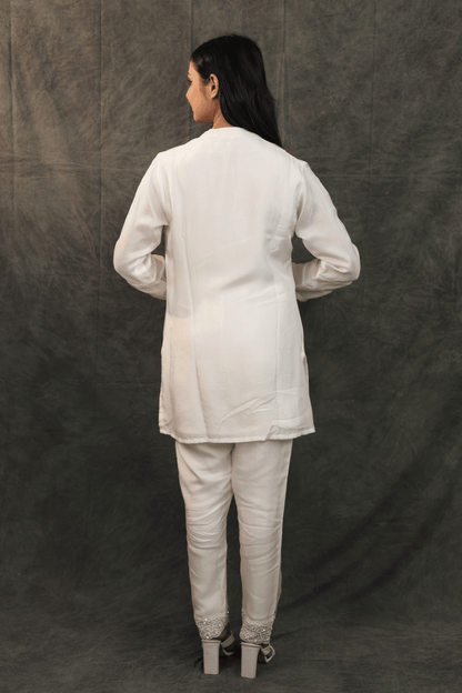 Applique work hand embroidered dola silk designer Co-ord set