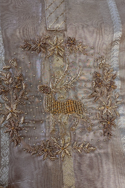 Banarasi Tissue Golden Dear Hand Embroidered Unstitched Suit Set