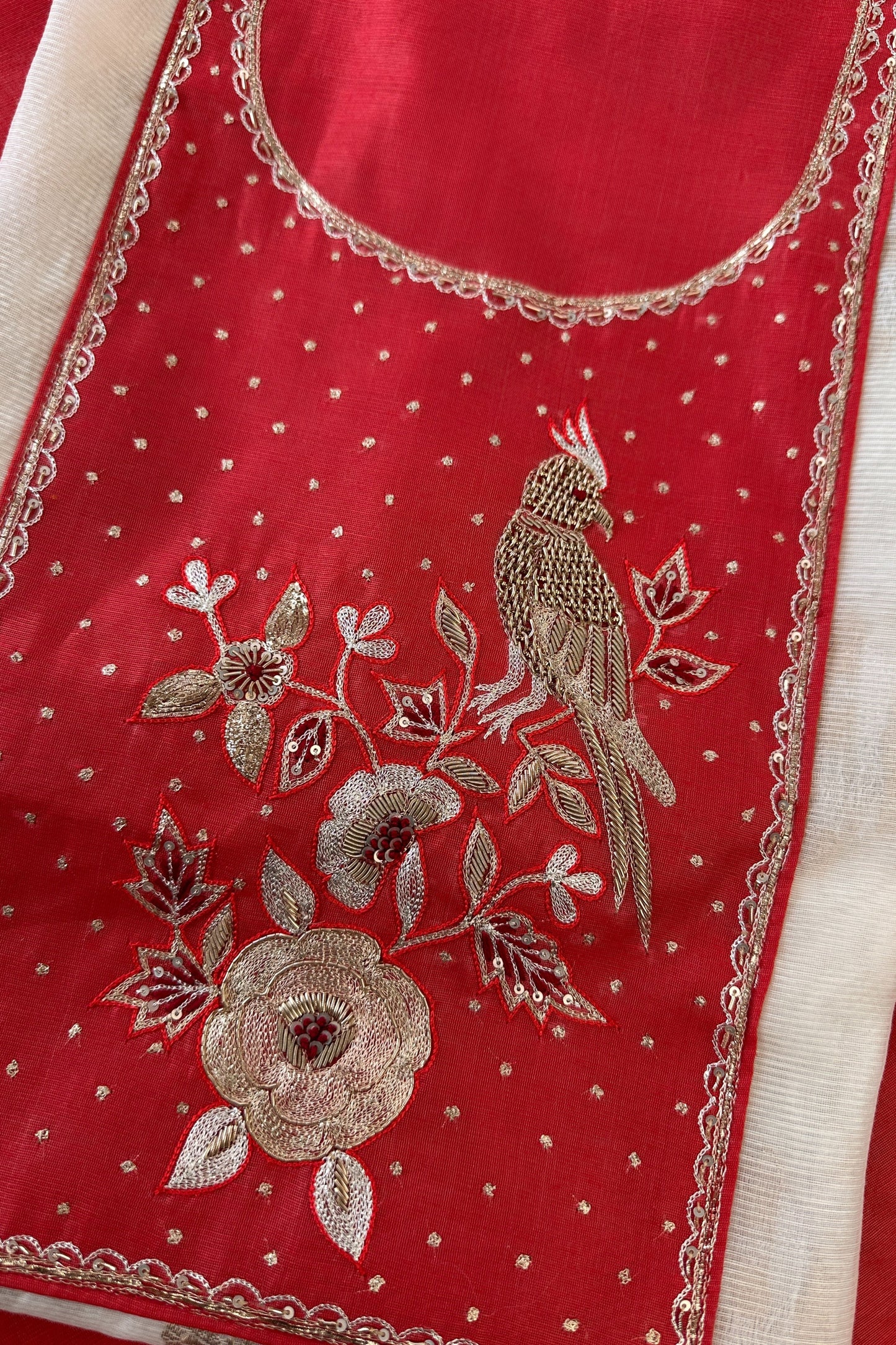 Banarasi Weaved  Zardozi Embroidered Unstitched Suit Set With Pitta Work Dupatta