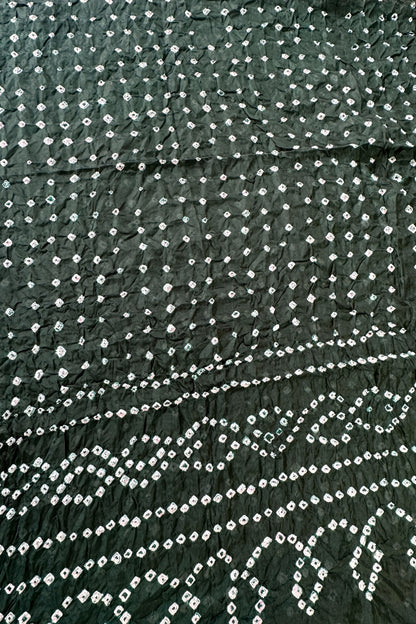 Bandhni Dark Green Silk Unstitched Suit With Thread And Mirror Handwork
