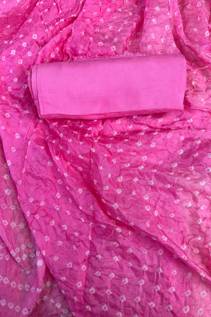 Bandhni Light Pink Silk Unstitched Suit With Thread And Mirror Handwork