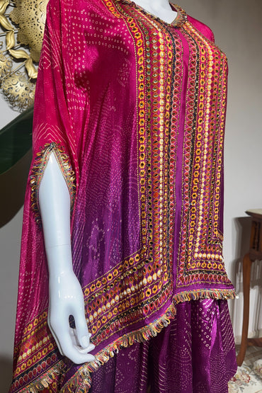 Bandhni Print Kaftan and Dhoti Set
