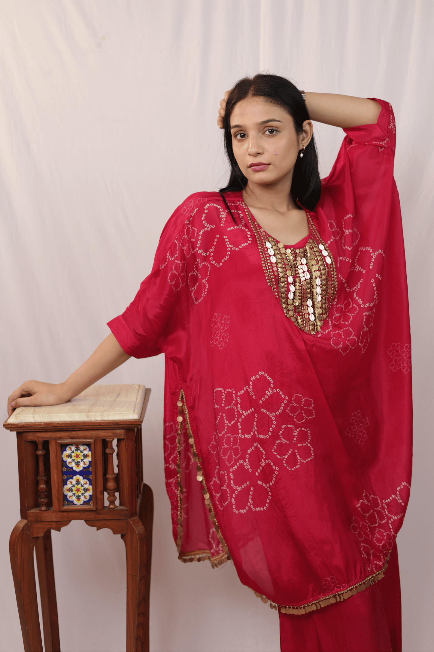 "Banjara" Bandhni Print Cowrie 3pc Kaftan Set