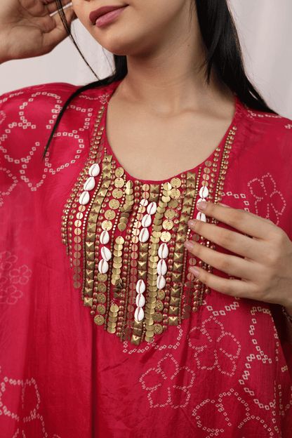 "Banjara" Bandhni Print Cowrie 3pc Kaftan Set