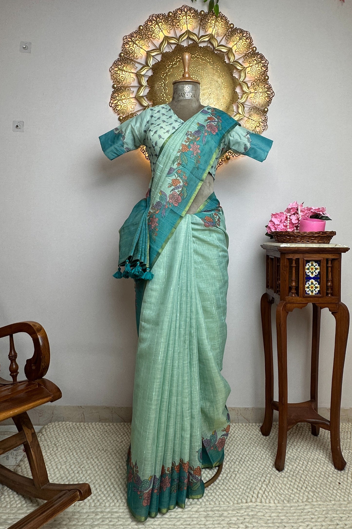 Raw Linen Silk Summer Special Saree With Stitched Designer Blouse