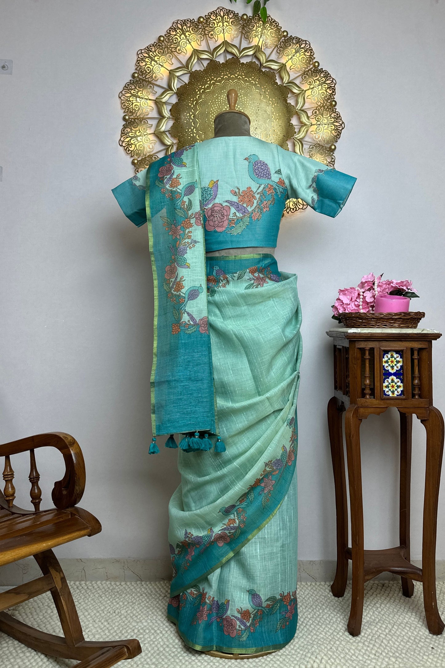 Raw Linen Silk Summer Special Saree With Stitched Designer Blouse