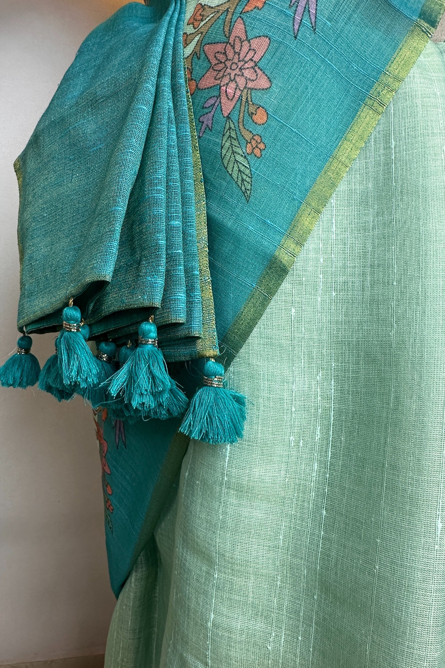 Raw Linen Silk Summer Special Saree With Stitched Designer Blouse