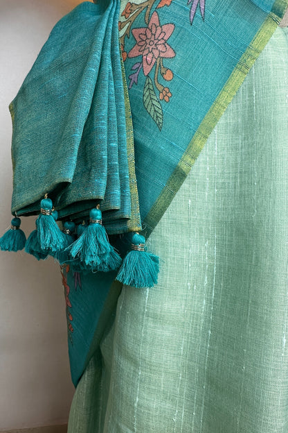 Raw Linen Silk Summer Special Saree With Stitched Designer Blouse