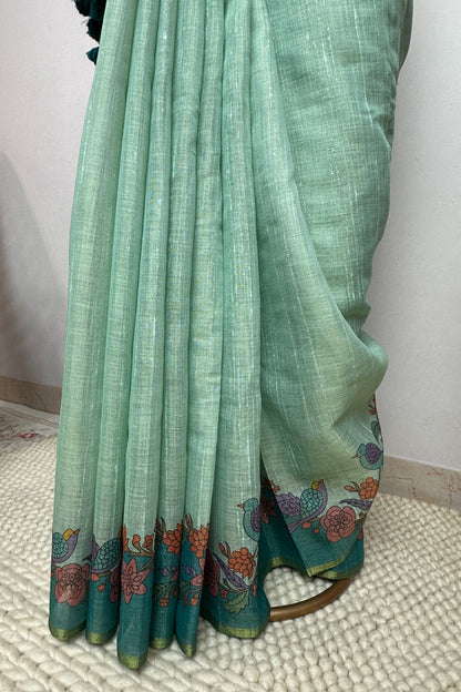 Raw Linen Silk Summer Special Saree With Stitched Designer Blouse