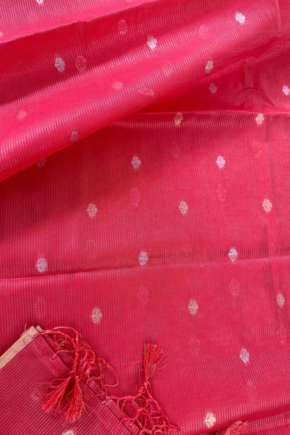 Chanderi Banarasi Zardozi Handwork Brick Red Unstitched Suit Set