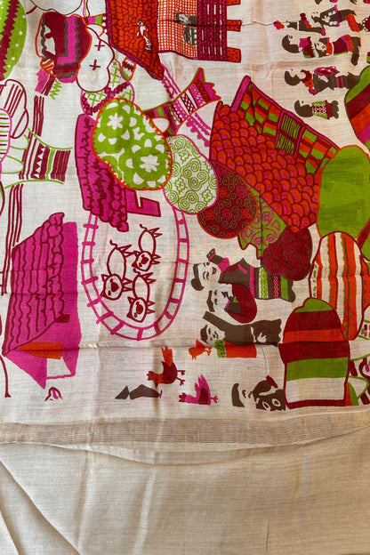 Chanderi Mirror Handwork Unstitched Suit Set With 70 gm Chanderi Varli Art Dupatta