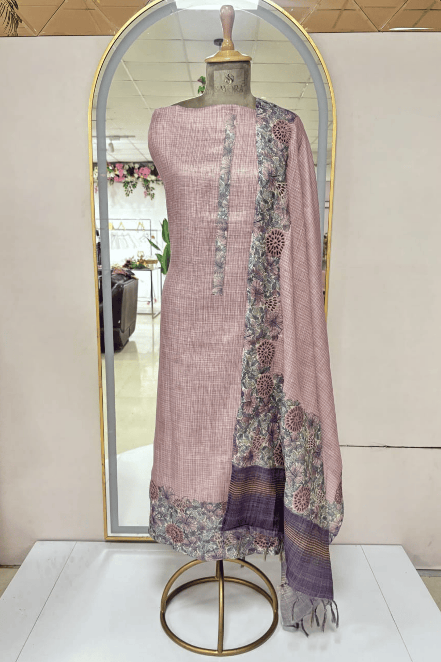 Checked Mauve 3 Piece Unstitched suit