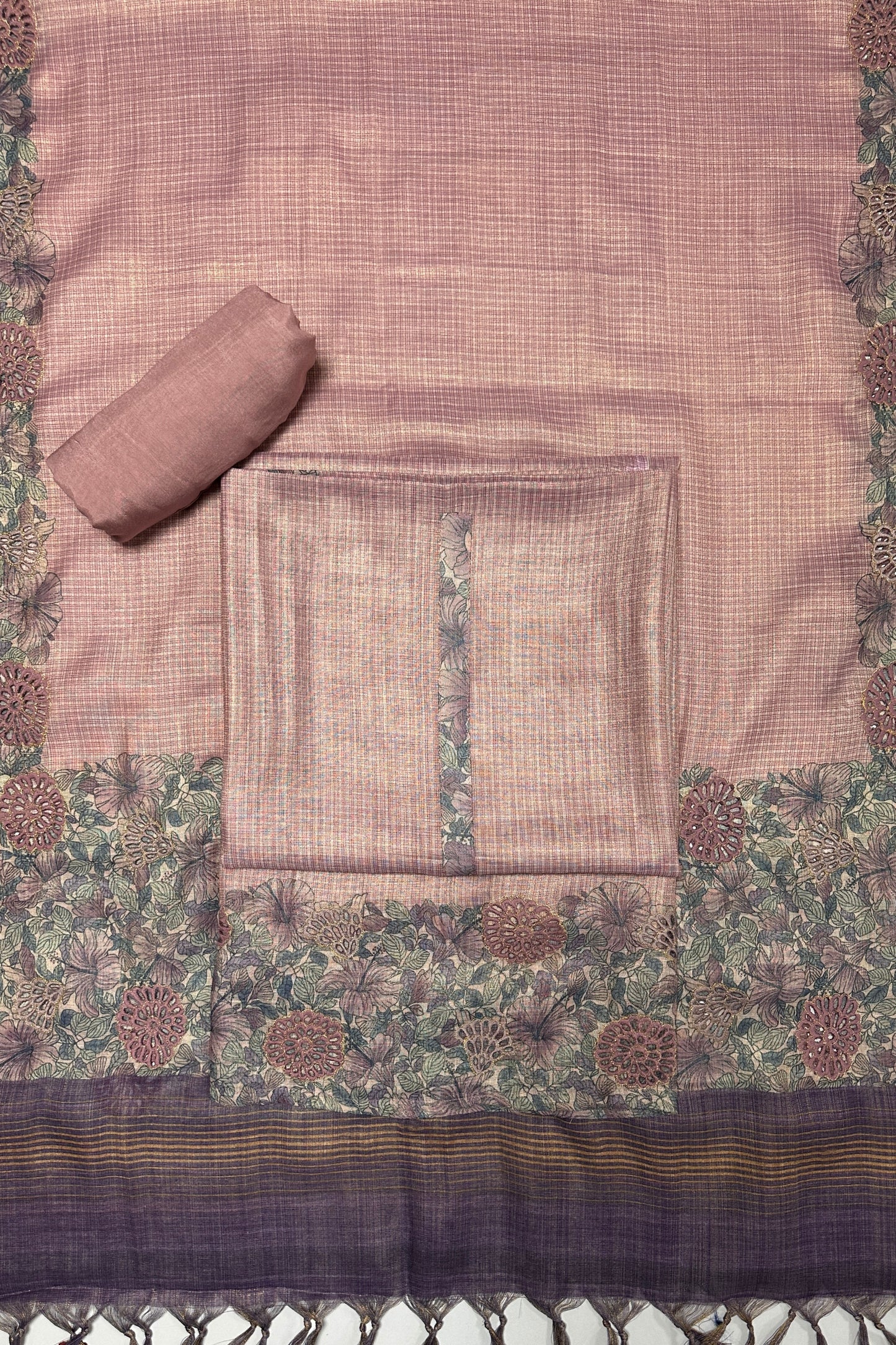 Checked Mauve 3 Piece Unstitched suit