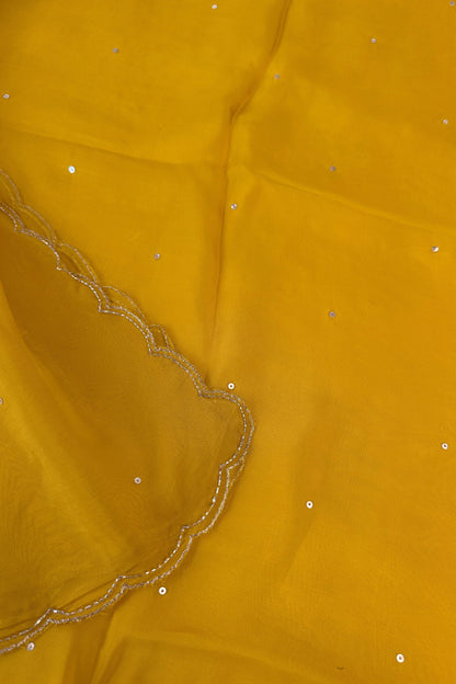 Crepe Silk Yellow Hand Embroidered Unstitched Suit Set With Golden Thread Zari Embroidery