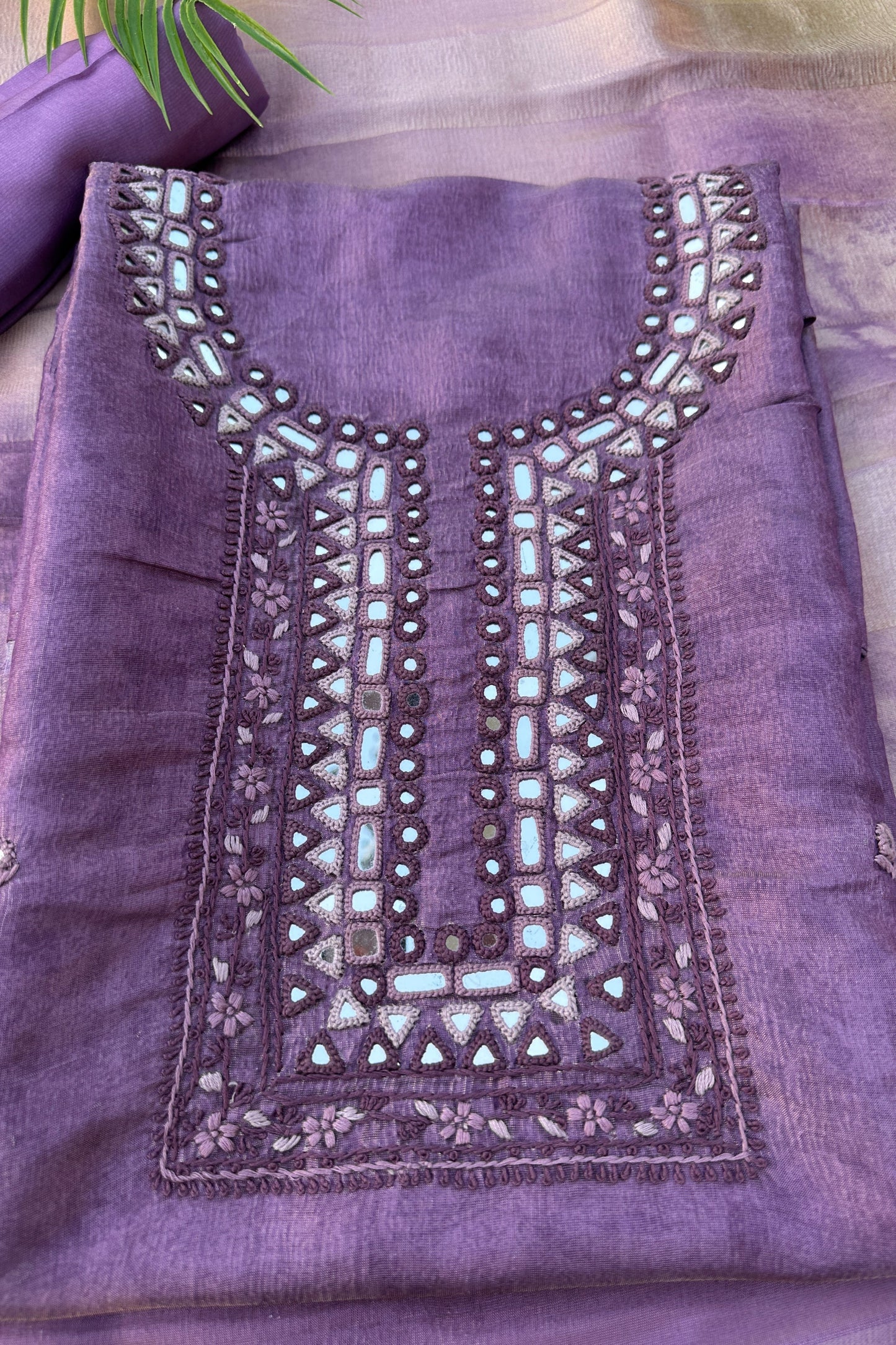 Crushed Silk Mirror Handwork Unstitched Suit Set