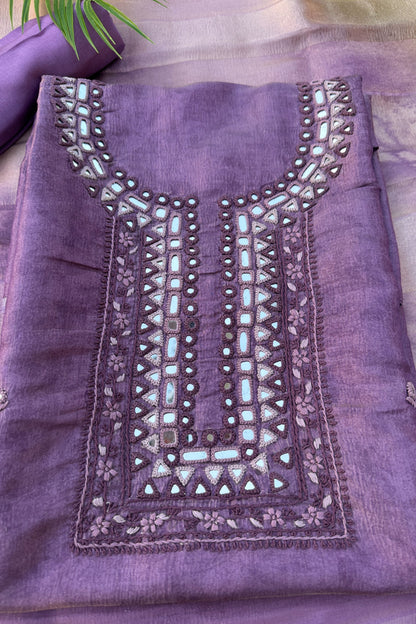 Crushed Silk Mirror Handwork Unstitched Suit Set