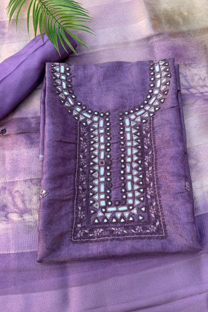 Crushed Silk Mirror Handwork Unstitched Suit Set