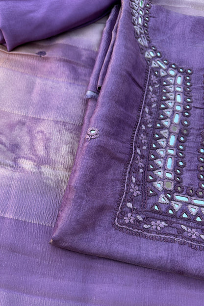 Crushed Silk Mirror Handwork Unstitched Suit Set